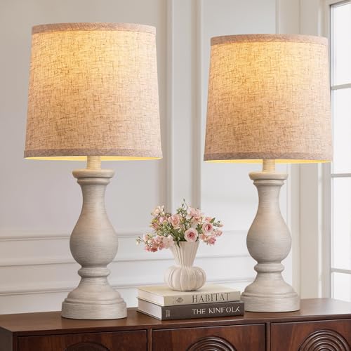 Seealle Farmhouse Table Lamps Set of 2 - Rustic Bedroom Lamps for Living Room, 22" Boho Bedside Lamp for Night Stands End Table Office Desk Lamp Nightstand Clearance Decorating with Linen Shades - color: A. Antique Grey