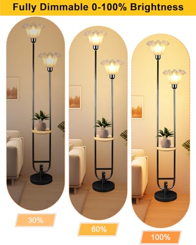 Flower Floor Lamps with Table, 2-Lights Floral Floor Lamp Dimmable, 3000K Warmwhite Modern Floor Lamp, Vintage Black Standing Lamp with 5Lbs Heavy Base for Living Room Bedroom Girls Room - color: 2 Flower-Black