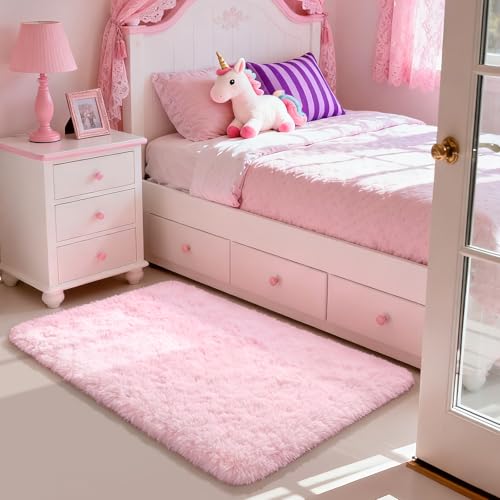 Merelax Soft Modern Indoor Shaggy Area Rug for Bedroom Livingroom Dorm Kids Room Home Decorative, Non-Slip Plush Fluffy Furry Fur Rugs Comfy Nursery Accent Floor Carpet 2x3 Feet, Pink - color: Pink, size: 2' x 3' (Rectangular)