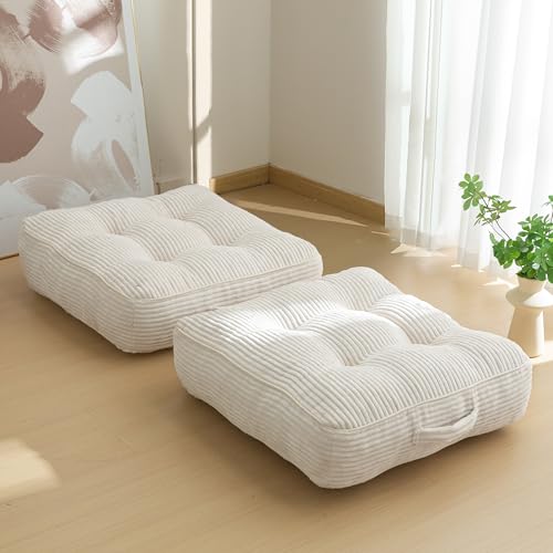 HIGOGOGO 6" Extra Thick Floor Pillow Cushion for Adults, Meditation Cushion Pillow, Large Square Floor Sitting, Tufted Corduroy Cover, for Tatami Living Room or Yoga, 22x22 Inch, 2Pack, Beige - color: Square Beige, size: 6" Thick(Pack of 2)