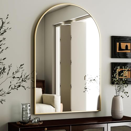 HARRITPURE Arched Wall Mirror – 24"x36" Arch Bathroom Mirror, Gold Metal Frame Vanity Mirrors for Bedroom, Entryway, Living Room Home Decor - color: Gold-1pcs, size: 36"L x 24"W