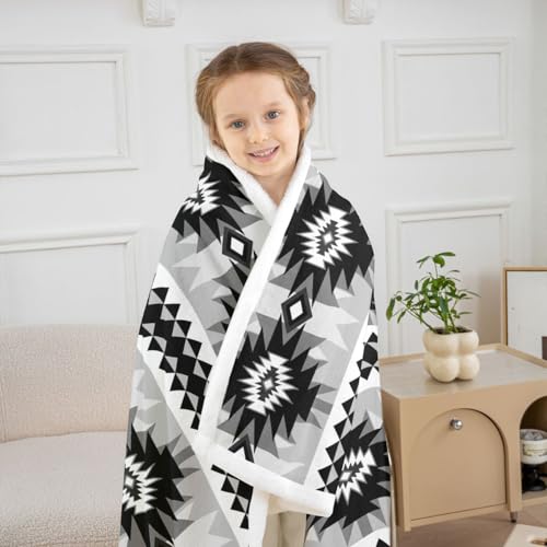 Feelyou Western Sherpa Blanket Plush Fuzzy Southwestern Aztec Fleece Throw Blanket Boys Girls Geometric Vintage for Bed Couch Chair Living Room Boho Tribal Rustic Bedroom Decor Black Grey Twin 60"x80" - color: Black Grey, size: Twin