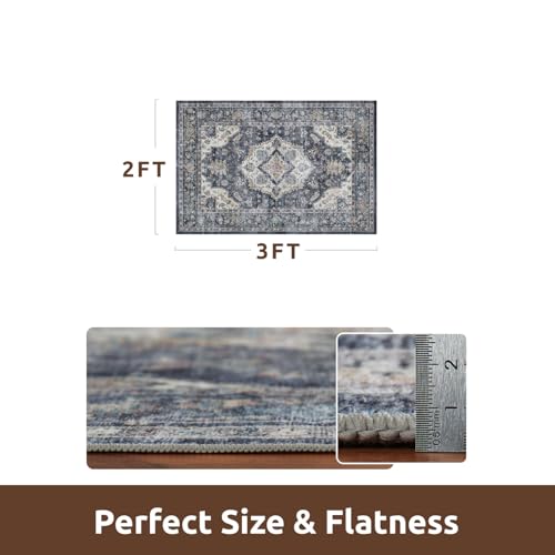 AMOAMI-2X3 Small Rug-Washable Rugs Entryway Mat Indoor-Soft Vintage Non Slip Rugs for Kitchen Laundry Room Bathroom Blue Decorative Accent Rug for in Front of Sink 24 Inch x36 Inch - color: Blue, size: 2' x 3' (Rectangular)