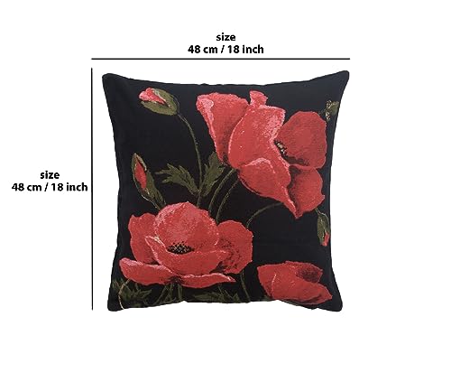 Charlotte Home Furnishings Inc Premium 18x18 Decorative Throw Pillow Cover, Poppies Large Floral Tapestry Cushion Cover, Cotton Jacquard Woven Pillow Cover for Couch, Sofa, Living Room Decor - color: Poppies Large