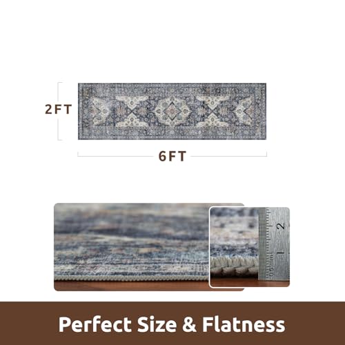 AMOAMI-2X6 Runner Rug-Washable Runners for Hallways-Soft Non Slip Bedside Rugs for Bedroom-Vintage Long Rug for Hallways Entryway Laundry Room Stair Kitchen Bathroom Blue - color: Blue, size: 2' x 6' (Rectangular)