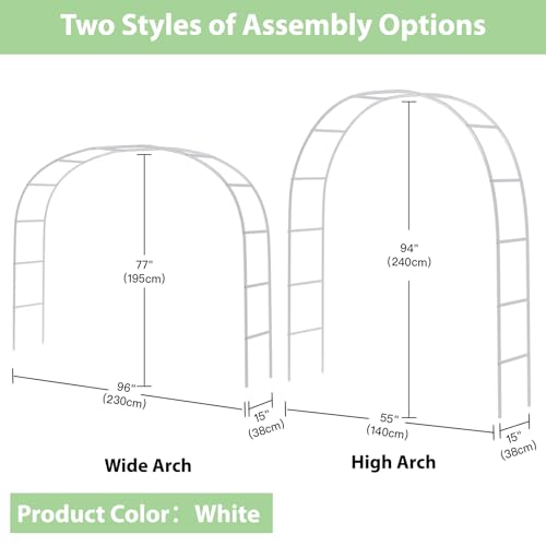 RUBFAC 7.8ft Metal Wedding Arch Frame, White Garden Trellis for Climbing Plants Outdoor, Garden Arbors and Arches Party Archway for Flower Rose Vines Birthday Bridal Christmas Decoration - color: white