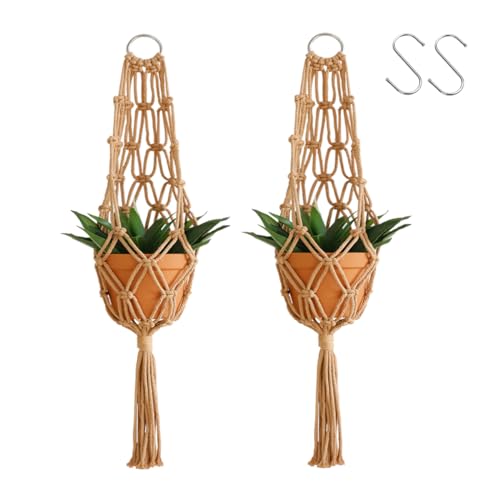 Artilady Hanging Planter for Indoor Plants Macrame Plant Hanger Large Hanging Plant Holder Brown Plants Basket White Rope Boho Original Wall Decor (Brown Plant Hanger-2pcs) - color: Brown Plant Hanger-2pcs