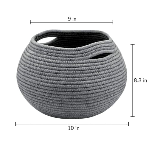 Goodpick Cute Round Cotton Rope Basket Woven Towel Baskets Bathroom Small Dog Toy&Cat Toy Storage Basket for Children Corner Plant Baskets Shelf Indoor, Gray, 10"D x 8.3"H - color: Gray, size: 10"D x 8.3"H