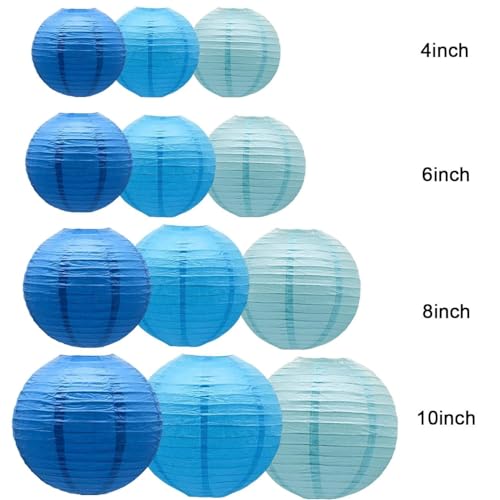 Blue Paper Lanterns Decorative,Hanging Chinese Lanterns Indoor Outdoor for Birthday, Wedding, Christmas, Bridal, Home Decor, Ceiling Decorations(Size of 4”, 6”, 8”, 10”,12Pcs) - color: Blue, size: 4、6、8、10inch
