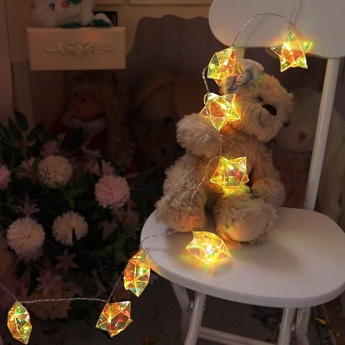 Vigdur Star String Lights - 8 Modes Star Fairy Lights Battery Operated with Remote & Timer, Indoor String Lights for Bedroom Party Birthday Home Decor (10ft) - color: Star Style