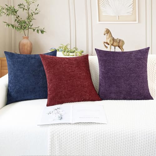 CaliTime Christmas Throw Pillow Covers Decorative 16 X 16 Inches Pack of 2 Cozy Chenille Cushion Cases for Couch Sofa Bed Living Room Home Burgundy - color: Burgundy, size: 16" x 16" (Pack of 2)