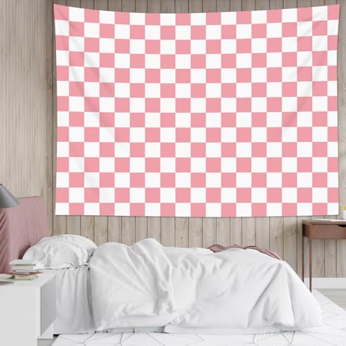 HVEST Pink Tapestry Pink Checkered Pattern Wall Tapestry for Bedroom Living Room Checkered Backdrop Birthday Party Backdrop Decor, 60L x 80W Inches - color: Pink, size: 60"L x 80"W