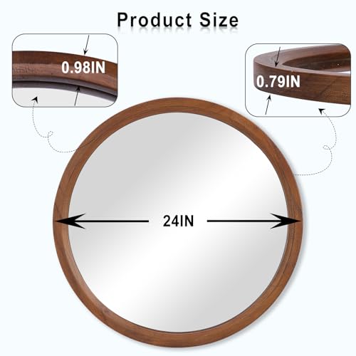 MAGFLERUM 24 Inch Round Wood Circle Mirror - Boho Style Wall Decor for Bedroom, Living Room, Hallway (Brown) - color: Brown2, size: 24"L x 24"W