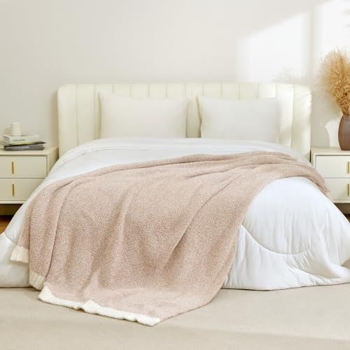 Snuggle Sac Heather Throw Blanket for Couch, Reversible Super Soft Blankets Warm Cozy Knit Fuzzy Plush Lightweight for Sofa, Bed, Camping, Picnic (Heather Beige, Throw-XL(50"x 70")) - color: Heather Beige, size: Throw-XL(50"x 70")