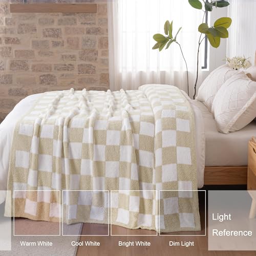 Exclusivo Mezcla Checkered Twin Size Knit Blanket for Bed, Ultra Soft and Warm Reversible Woven Blankets, Cozy Snuggly Throw for Couch Bed and Home Decor, Khaki, 60"x80" - color: Khaki, size: Twin (60"x80")