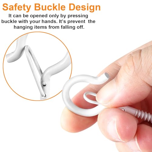 FSAH 24 PCS Q-Hanger Hooks, Screw Hooks for Outdoor String Lights, Safety Buckle Design Cup Eye Hook for Hanging Christmas Lights, Plants, Mounted on Wall Ceiling, Include 1 Wing Nut Driver, White - color: White, size: 24 Pcs