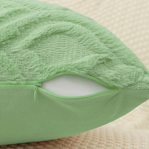 decorUhome Throw Pillow Covers 16x16 Inch Set of 2, Soft Plush Faux Wool Light Sage Green Solid Couch Pillow Covers, Accent Farmhouse Neutral Square Pillow Cases for Sofa Bed Living Room - color: Light Sage Green, size: 16" x 16" (Pack of 2)