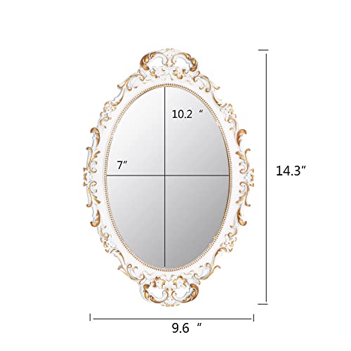 Tstarer Vintage Decorative White Framed Mirror, Small Oval Wall Hanging Mirror - 9.6" W x 14.3" L (White) - color: White