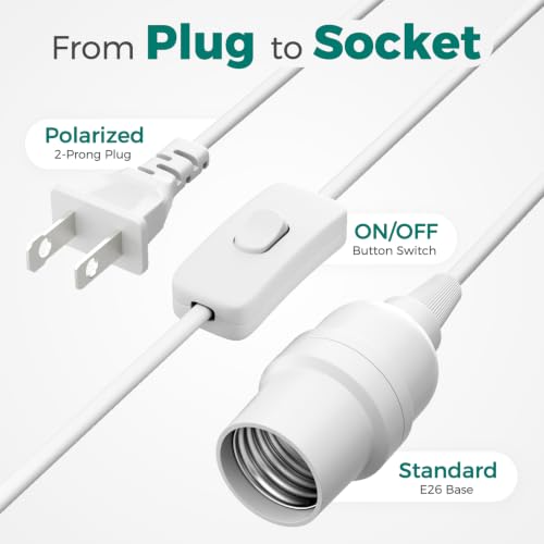 DiCUNO Hanging Lantern Extension Cord Cable, E26 Pendant Light Socket On Off Inline Cord Switch Control Lamp, Switch Close to Polarized Plug, 6.6 Feet (2M), White, 1-Pack - style: 6.6ft - White