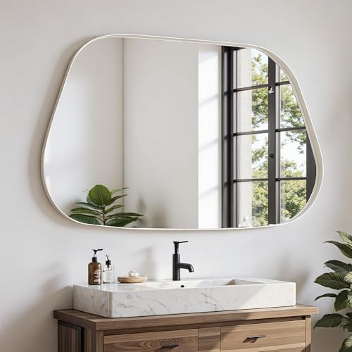 Irregular Wall Mirror 26"x40" Bathroom Mirrors Asymmetrical Artistic Decorative for Living Room Bedroom Bathroom Hallway Entryway,Trapezoid,White - color: White, size: 40"L x 26"W