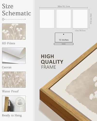 KUVIOKE Boho Botanical Flower Framed Wall Art Farmhouse Vintage Floral Wall Painting Rustic Wildflower Neutral Prints for Living Room Bedroom 12x16in (Natural Framed) - color: Watercolor Flower, size: 12 x 16in x 3 Panels Natural