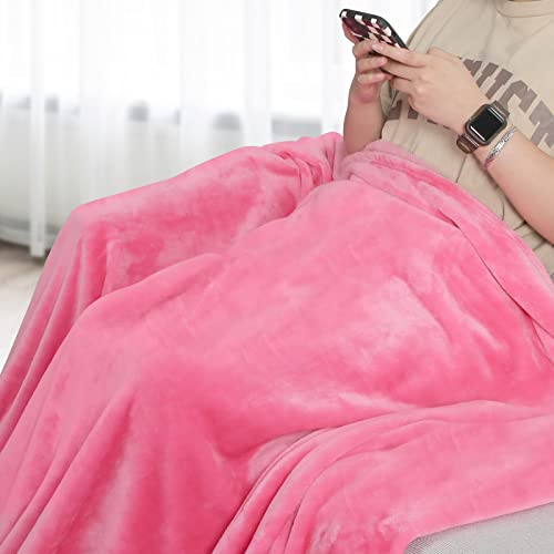 MACEVIA Throw Blanket Flannel Fleece Blankets for Couch, Fuzzy Cozy Lightweight Warm Comfort Super Soft Fluffy Plush Blankets for Bed Sofa 260GSM, Suitable for All Seasons (Pink,50x60inches) - color: Solid-pink, size: Flannel Fleece (50x60 IN)