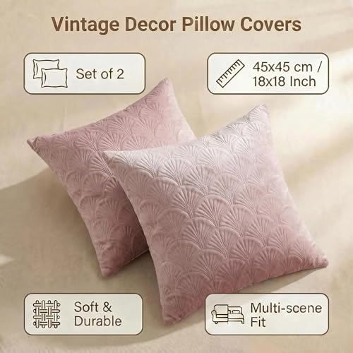 Mantle & Mason Modern Scandi Cushion Covers Leaf Pattern Throw Pillow Covers 18x18 inch Set of 2 Soft Velvet Embossing Decorative Pillow Covers for Couch Sofa Bed Chair Living Room Home Decor Pink - color: Leaf Pink, size: 18" x 18" (Pack of 2)
