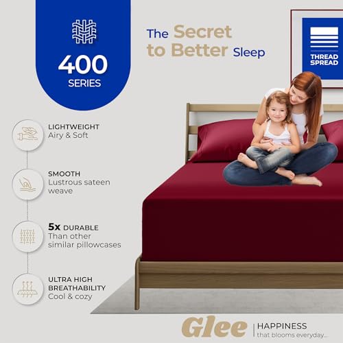 THREAD SPREAD 100% Cotton Pillow Cases Queen Size Set of 2 - Luxury 400 Thread Count Queen Pillow Cases (Burgundy), Soft Cooling Breathable Hotel Cotton Pillowcases, Fits Standard Pillows - color: Burgundy, size: Queen - Pack of 2