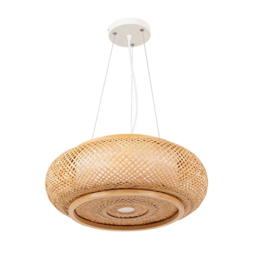 Hand-Woven Bamboo Pendant Light, Lantern Lamp Rattan Single Light Weaving Natural Wooden Ceiling Hanging Fixture with Adjustable Cord for Kitchen Dining Room Restaurant Farmhouse - color: Dome,Style 8,19.65inch
