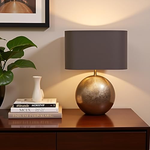 Cruiser’s Caché 19" Modern Metal Table Lamp, Antique Gold Finish with Handloomed Dark Khaki Rectangular Lampshade - style: Modern Metal