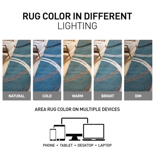 Rugshop Modern Wavy Circles Design Accent Rug, Carpet with Jute Backing for Entryway, Bathroom, or Kitchen, Blue, 2' x 3' - color: Blue, size: 2' x 3' (Rectangular)