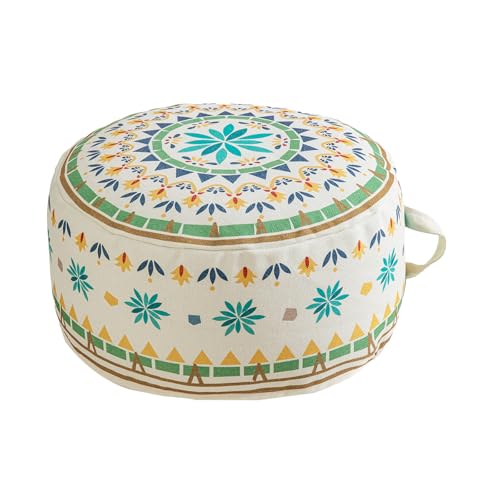 MOCOFO Round Bohemian Ottoman Pouf Cover, 18 Inch, Cotton Blend, Church Window Print, Living Room Storage Footrest, Cover Only (Green Diamond) - color: Green Diamond