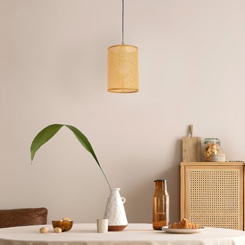 Angoily Rattan Lamp Shade for Table Lamps Woven Lamp Shade Cover for E27 Bulb Rustic Wicker for Bedroom Living Room Office Kitchen Entryway Decor
