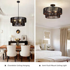 Black Boho Rattan Chandelier 18'' Hand Woven Chandelier Light Fixture 3-Light Farmhouse Drum Pendant Light for Dining Room Bedroom Kitchen Hallway Foyer - color: 18" Black Rattan