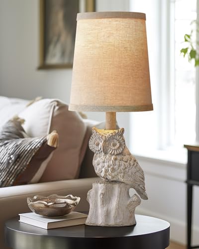 G-SAFAVA 14.25" Small Table Lamp for Living Room Farmhouse Bedside Resin Single Lamp with White Owl Lamp Shape for Bedroom Retro Rustic Nightstand Lamp - color: ‏‏‎ ‎‏‏‎ ‎‏‏‎ ‎White Wash