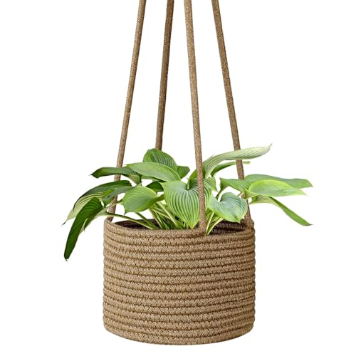 Flexzion Macrame Plant Hanger Basket for Indoor Plants - 8 Inch Jute Rope Planter Pot Cover, Woven Hanging Plant Holder Up to 7 Inch Pots, Boho Hanging Planters Home Decor Storage Organizer (Brown) - color: Brown, size: 8" x 6"