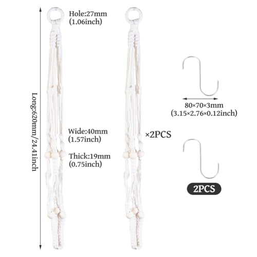 2Pcs Macrame Plant Hangers Indoor Outdoor Hanging Net Plant Basket with Wood Bead, Decorative Flower Pot Holders with 2Pcs S Hooks for Boho Home Room Balcony Garden Decor, Antique White - color: Antique White