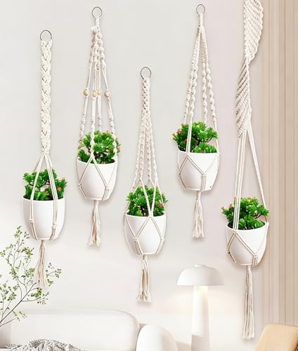 Macrame Plant Hanger Indoor Hanging Planter Basket, Decorative Flower Pot Holder, for Indoor Outdoor Boho Home Decor - color: White, size: Style1