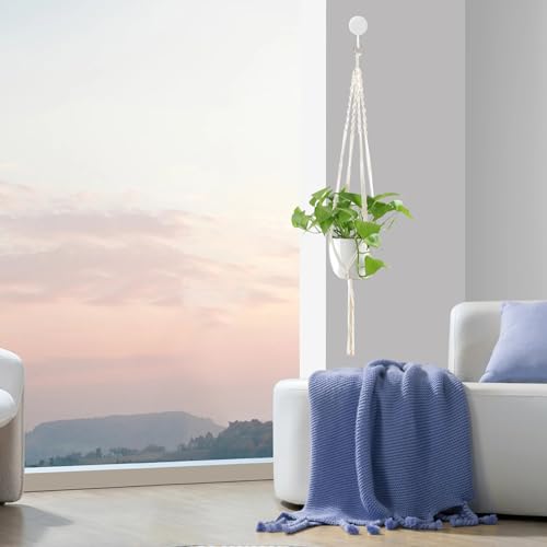 Macrame Plant Hanger Indoor Hanging Planter Basket with Wood Beads Decorative Flower Pot Holder No Tassels for Indoor Outdoor Boho Home Decor 35 Inch, Ivory (Pots Not Included) - style: Style1-1 Pack