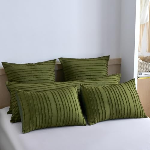 Queen Pillow Shams 2 Pack, Queen Size Pillowcases, Soft Microfiber Geometric Striped Tufted Pillow Covers with Envelope Closure, Green, 20x30 Inches - color: Green-stripe, size: Queen(20*30)