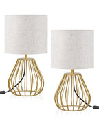 Gold Table Lamps Set of 2, Small Bedside Lamps Set of 2, 2700K LED Bulb Included, Gold Metal Base & Beige Linen Lampshade, Modern Nightstand Lamps for Bedroom, Living Room DE06TLP205 - color: 2Pack Beige + Gold