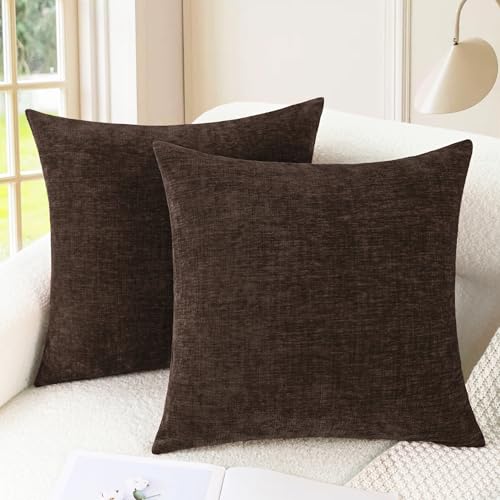 CaliTime Throw Pillow Covers Decorative 16 X 16 Inches Pack of 2 Cozy Chenille Cushion Cases for Couch Sofa Bed Living Room Home Coffee - color: Coffee, size: 16" x 16" (Pack of 2)