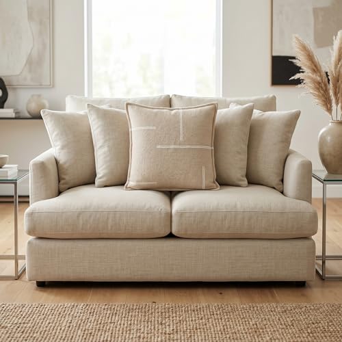 SanVia Cotton Throw Pillow Covers 20x20 – Handwoven Jacquard Texture, Fade-Resistant, No Pilling – Hidden Zipper, Decorative Cushion Cover for Sofa, Couch, Bed – Insert Not Included (Modern, Beige) - color: Warm Beige, size: 20" x 20"