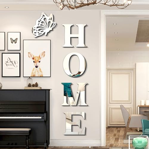 Home Wall Decor,Living Room Wall Decor Home Sign Letters Mirror Wall Stickers,Modern Decals (Bright) - color: Bright