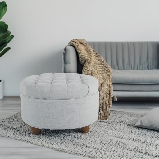 HomePop 25" Button Tufted Round Storage Ottoman - Light Blue - color: Light Blue
