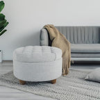 HomePop 25" Button Tufted Round Storage Ottoman - Light Blue - color: Light Blue