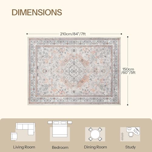 HOOBRO 5 x 7 Area Rugs Washable, Living Room Rugs, Non-Slip Rug Stain Resistant Carpets, Indoor Low Pile Soft Rug Pet Friendly Mat, for Bedroom Dining Room Hallway Home Office, Vintage Beige EF03AR01 - color: Vintage Beige, size: 5' x 7' (Rectangular)