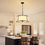 Shrine Lighting Drum Chandeliers, Modern Style, Perfect Pendant Light Fixture for Dining Room, Living Room, D20'' x H9'', Adjustable Chains 59'', E12*4 Sockets, White Lampshade & Black Finish Frame - color: Black D19.7''