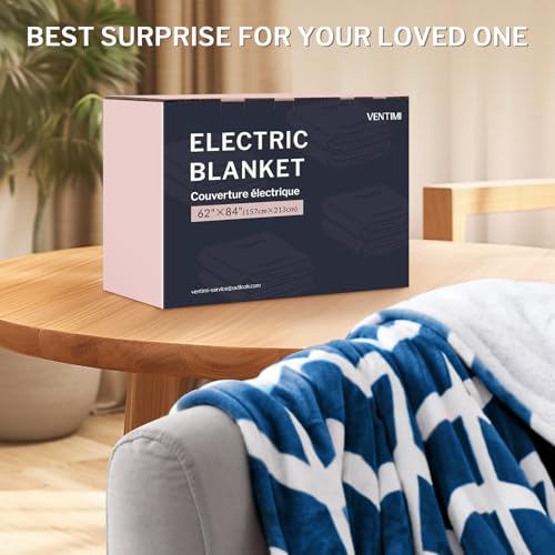 VENTIMI Electric Blanket Twin, 62" x 84" Heated Blanket with 9 Heat Levels & 2 to 10 Hours Auto Off, Fast Heating Blankets with ETL & FCC Certification, Navy - color: Navy, size: Twin