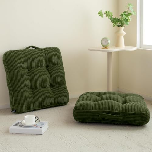 HIGOGOGO Floor Pillow Cushion for Adults, Meditation Cushion Pillow, Large Square Floor Sitting, Tufted Corduroy Cover, for Tatami Living Room or Yoga, 2Pack, Dark Green - color: Dark Green, size: 4" Thick(Pack of 2)